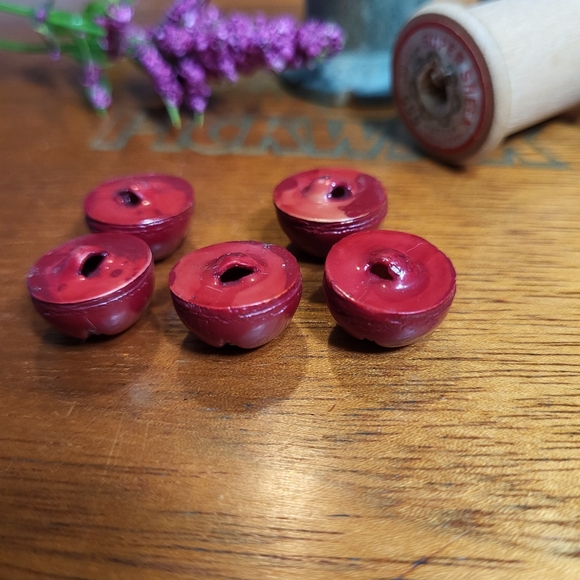 Vintage Red Domed Plastic Sewing Buttons X Design ~ Five - Picture 5 of 10